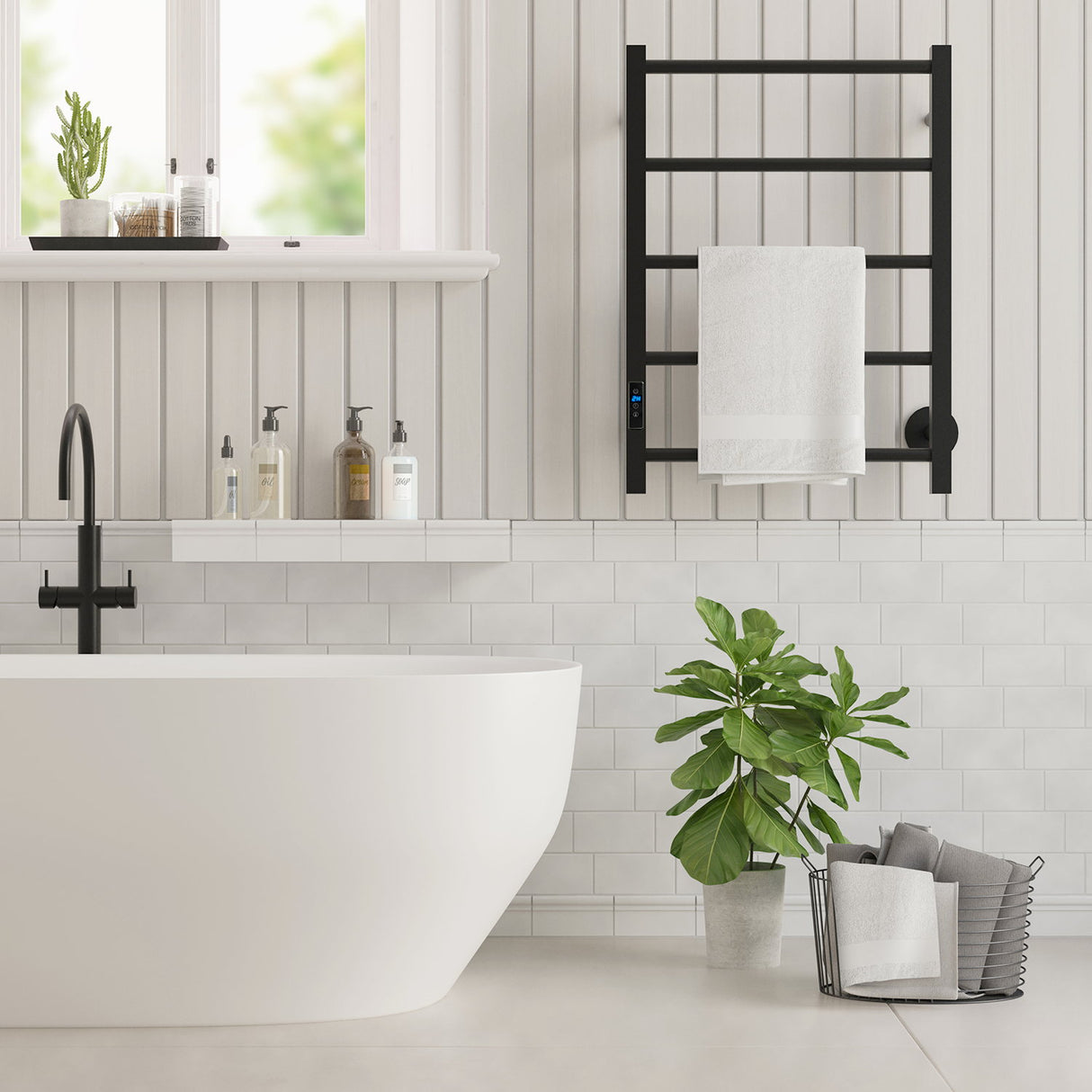 FB705 Smedbo Dry Compact 500 x 689mm Matt Black Electric Towel Warmer Lifestyle