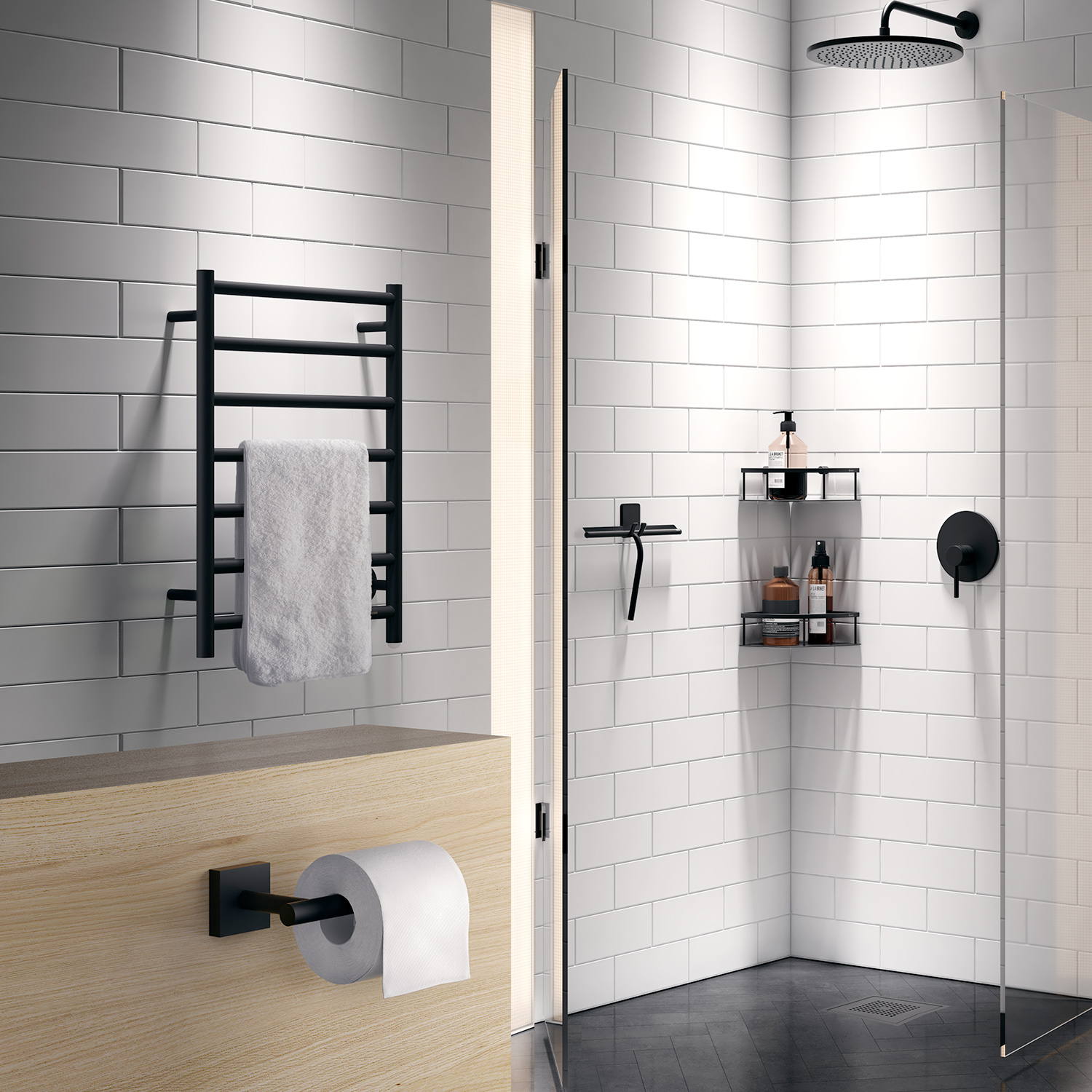 FB700 Smedbo Dry Matt Black 500 x 689mm Compact Electric Towel Warmer Lifestyle