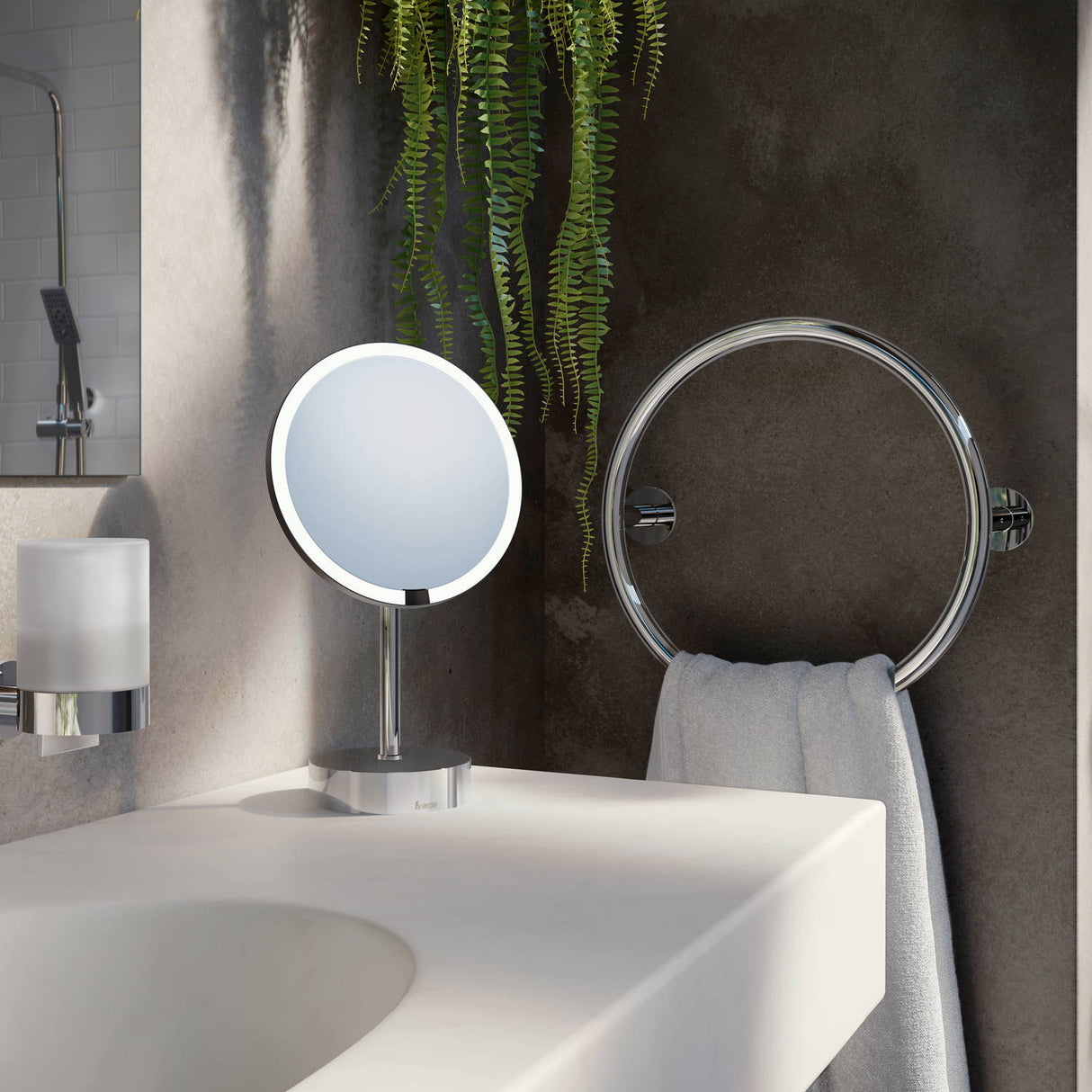 FK718 Smedbo Dry Polished Circular 500mm Electric Towel Warmer Lifestyle