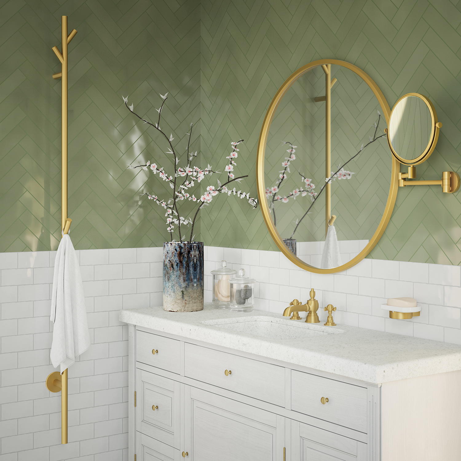 FV710S Smedbo Dry Tree Electric 1720mm Brushed Brass Towel Warmer Lifestyle