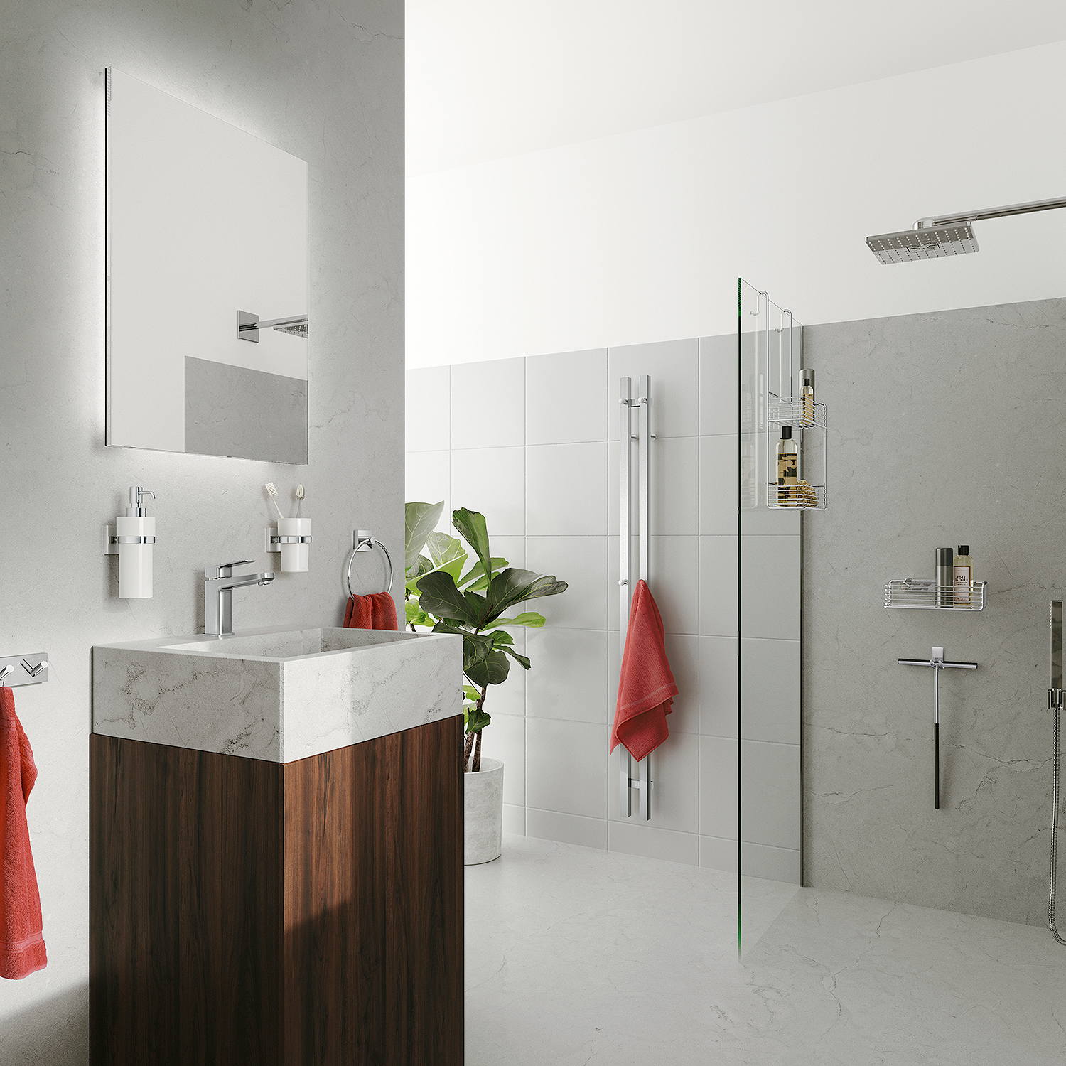 FK712 Smedbo Dry Vertical 120 x 1500mm Electric Polished Towel Warmer Lifestyle