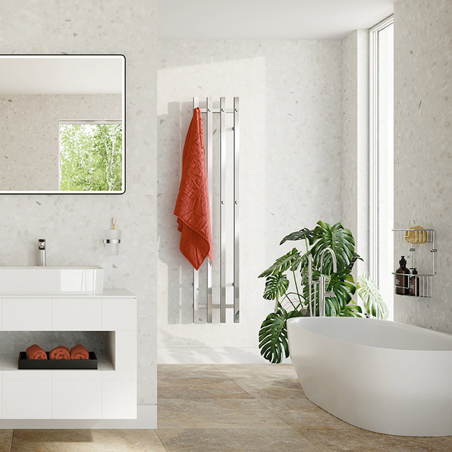 FK714 Smedbo Dry Vertical 300 x 1500mm Electric Polished Towel Warmer Lifestyle