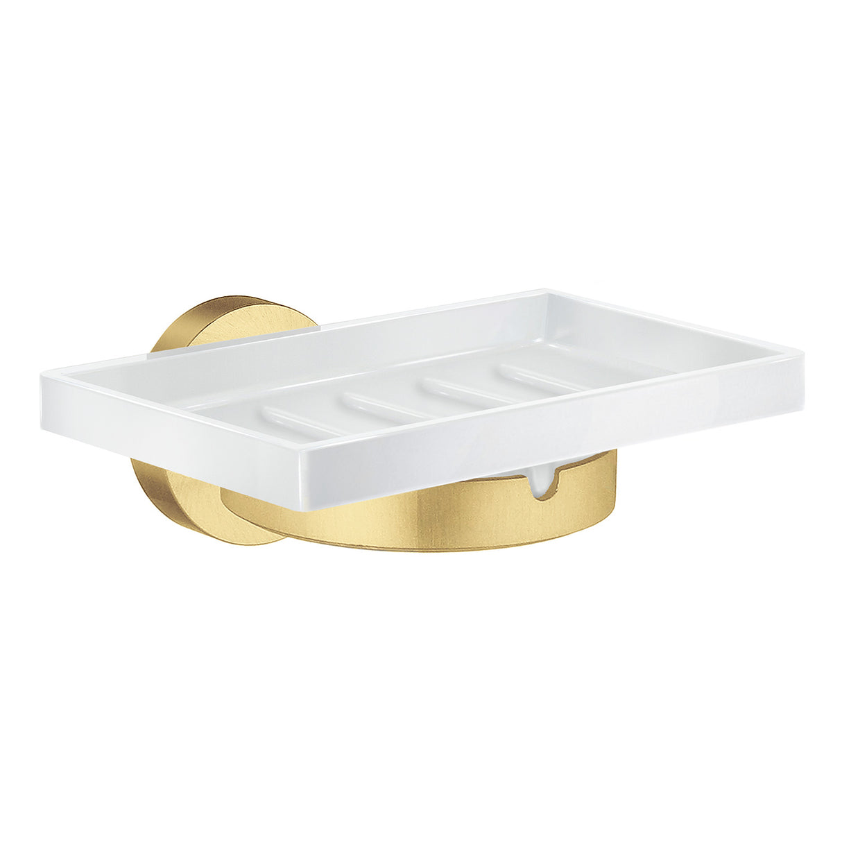 Smedbo Home Porcelain Soap Dish with Holder in Brushed Brass