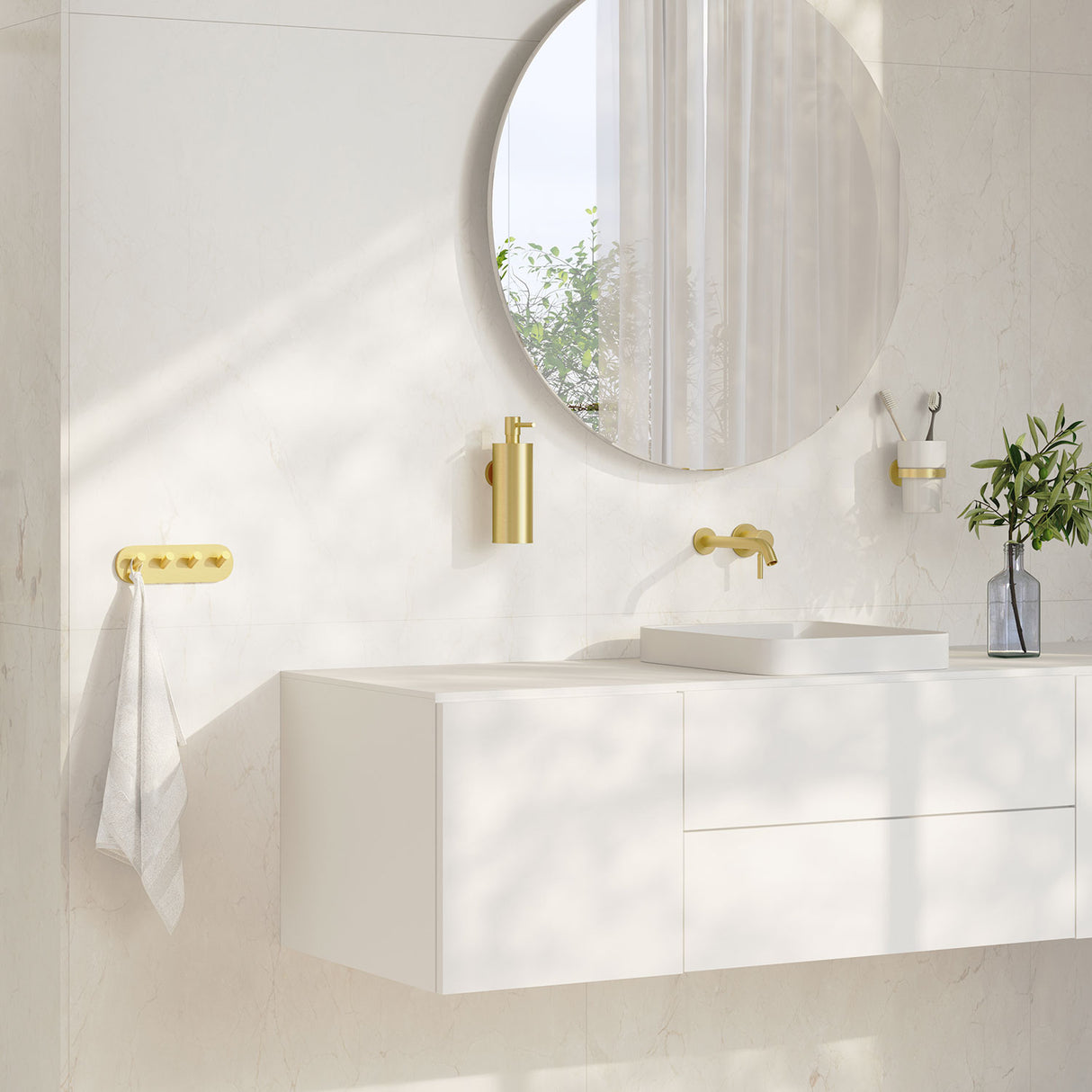 Smedbo Home Quadruple Robe Hook in Brushed Brass lifestyle