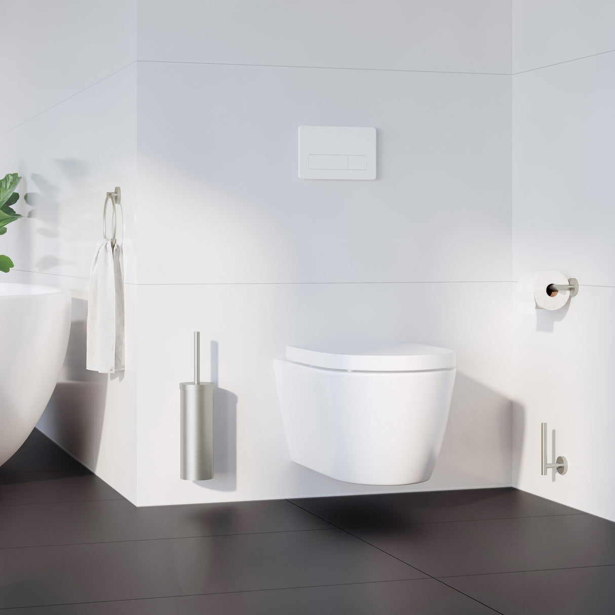 Smedbo Home Wall Mounted Toilet Brush Holder in Brushed Nickel lifestyle