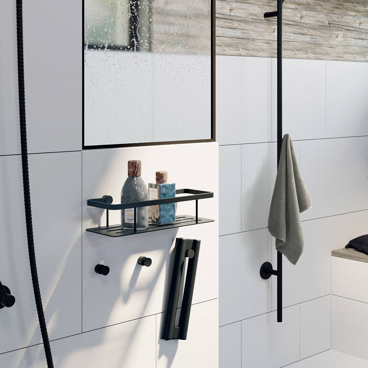 RB3455 Smedbo House Black Multi Purpose Bathroom Hook Pair Bathroom Setting