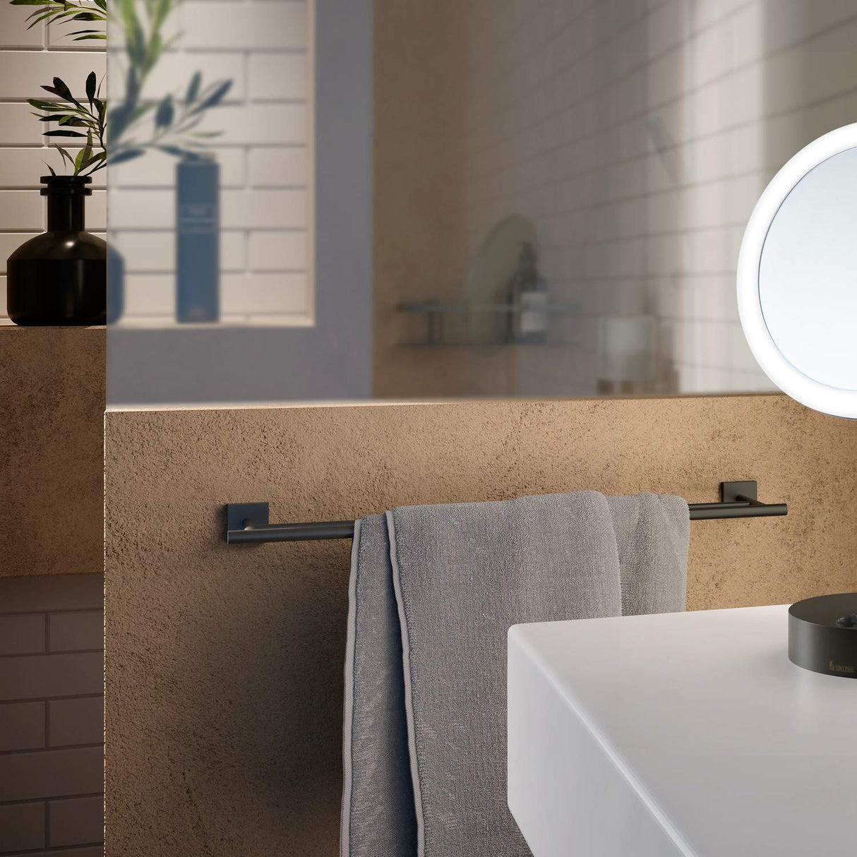 RB3364 Smedbo House Double Towel Rail in Black Lifestyle