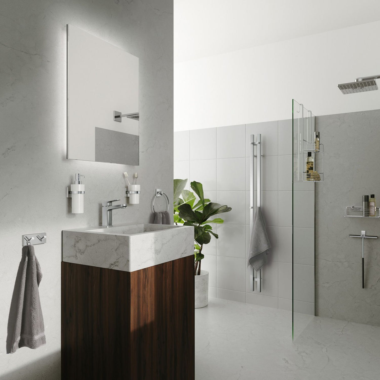 RK343P Smedbo House Porcelain Tumbler and Chrome Holder Lifestyle