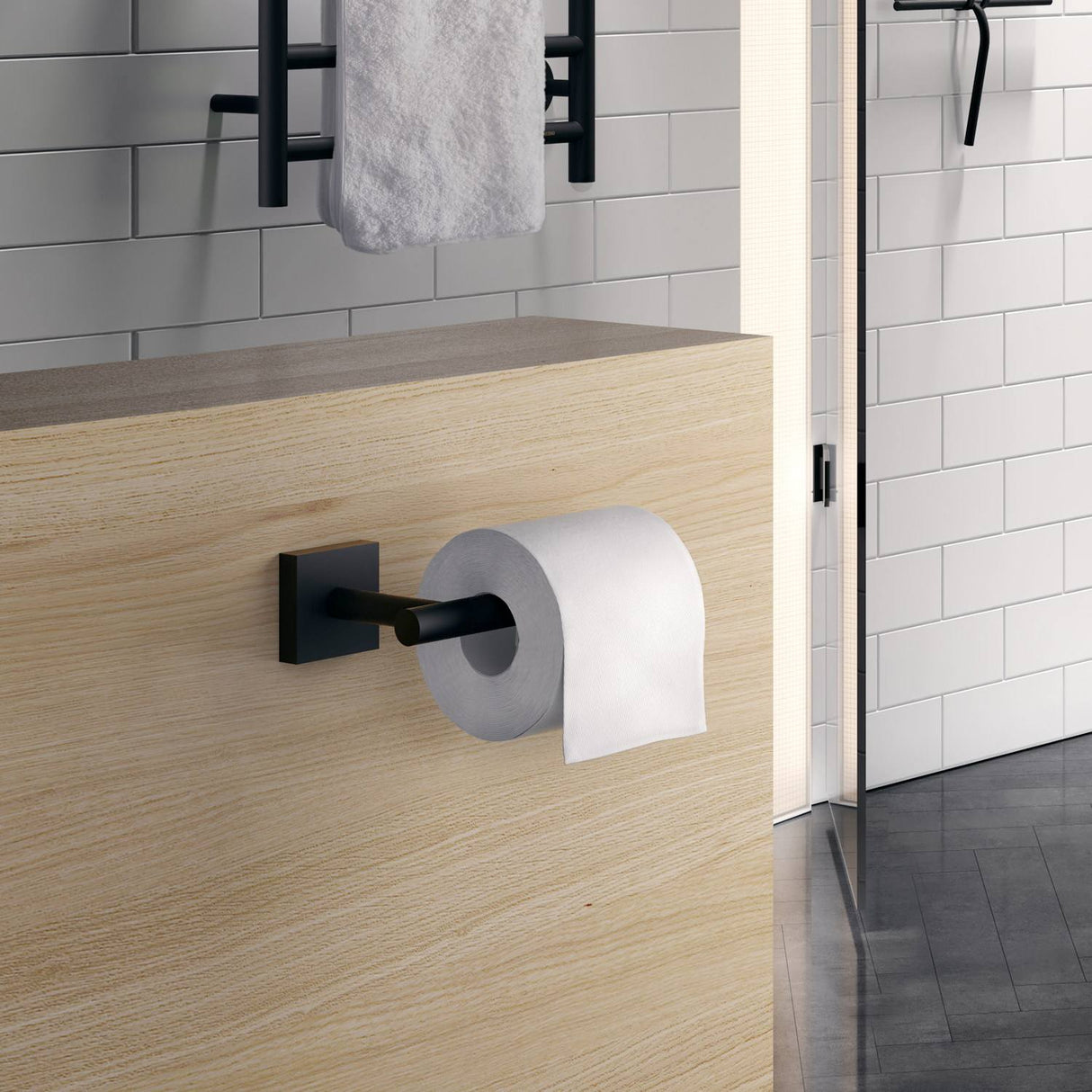 RB3411 Smedbo House Wall Mounted Toilet Roll Holder in Black Lifestyle