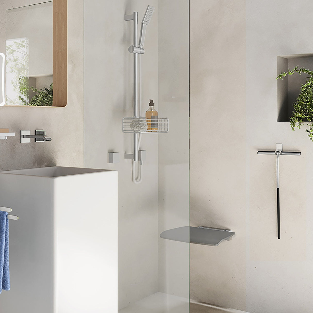 FK414 Smedbo Living Folding Wall Mounted Dark Grey Shower Seat Lifestyle