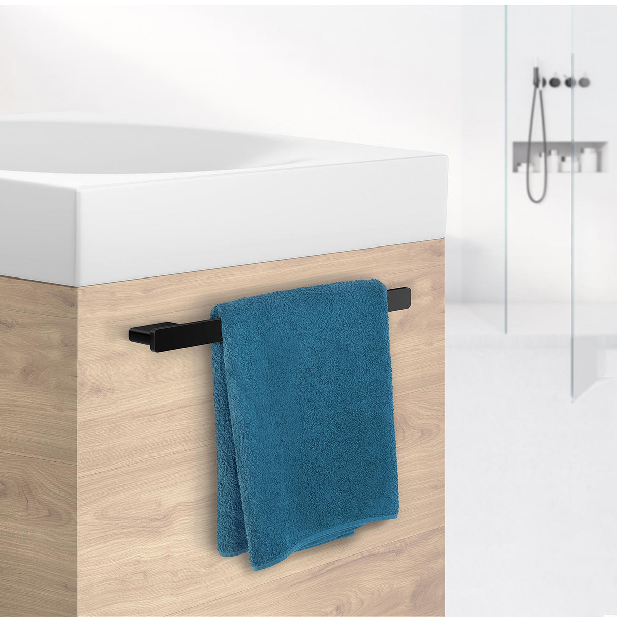 Smedbo Outline Cabinet Towel Bar in Black lifestyle