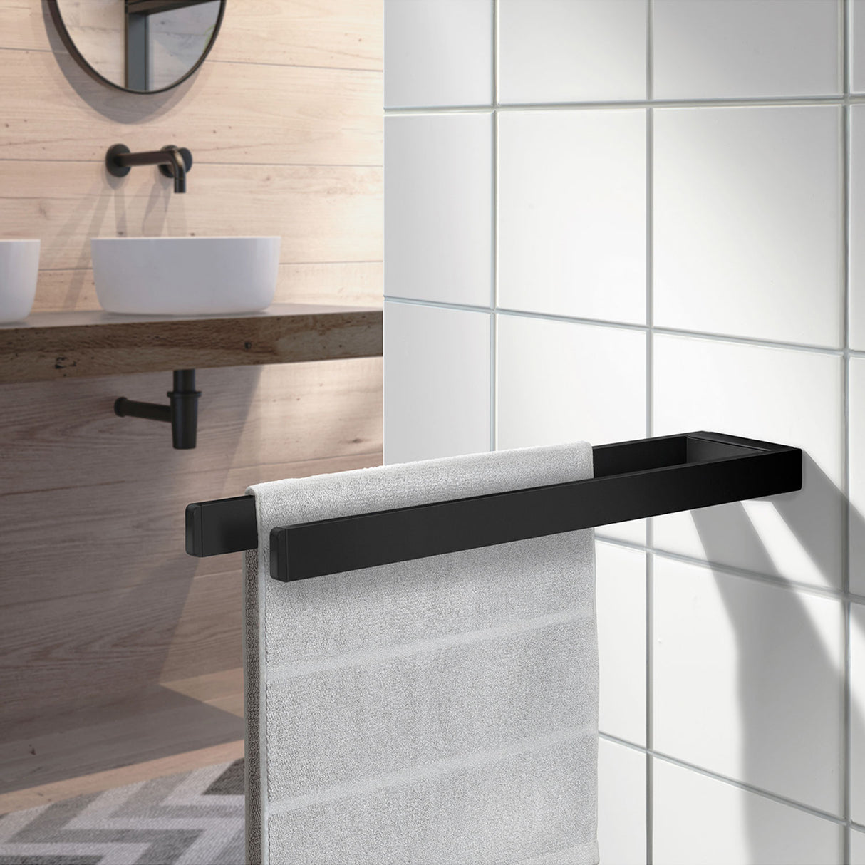 Smedbo Outline Double Towel Rail in Black lifestyle