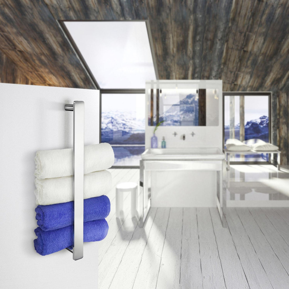 Smedbo Outline Guest Towel Rail in Polished Chrome vertical lifestyle