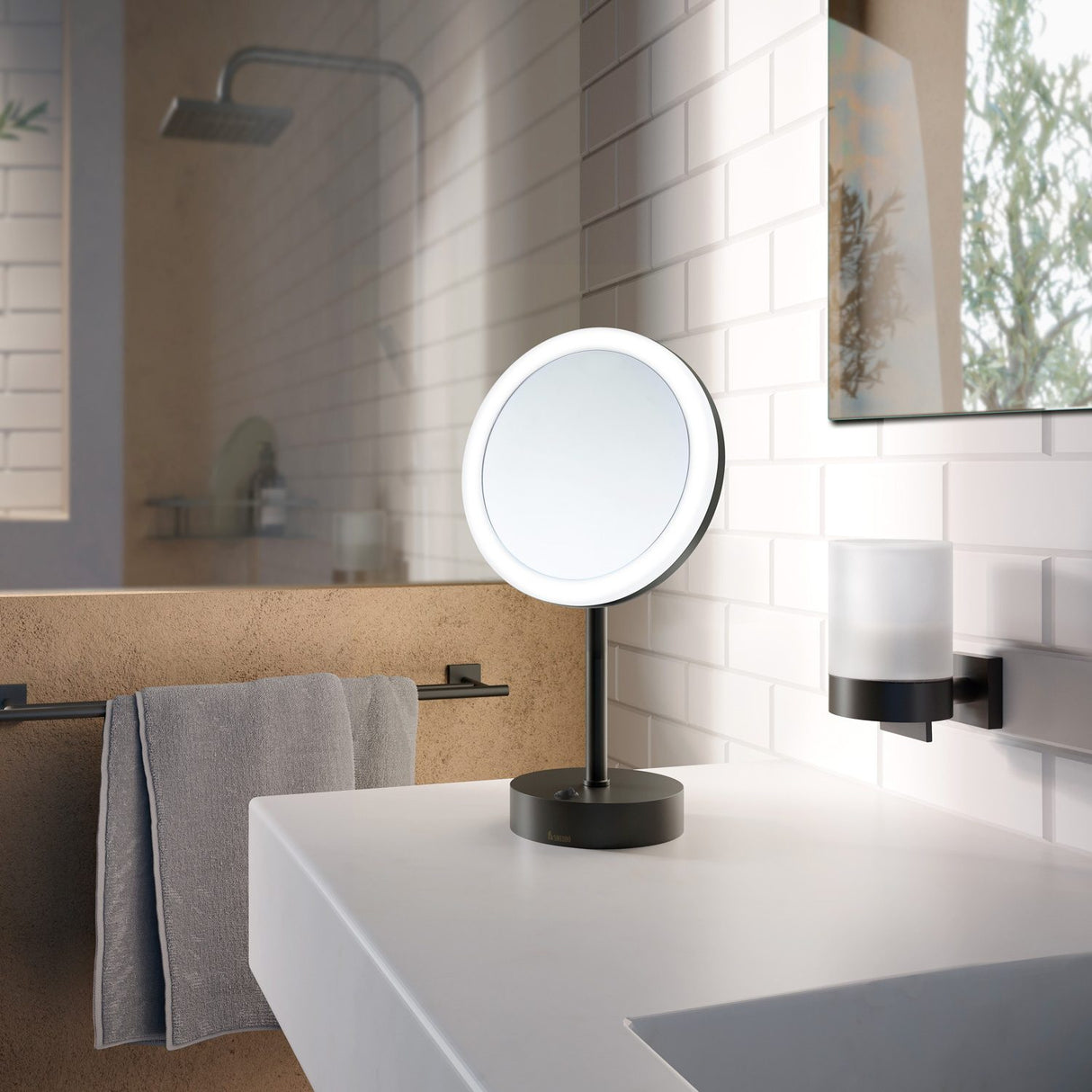 FK484EBP Smedbo Outline LED Black Shaving and Makeup Mirror Lifestyle