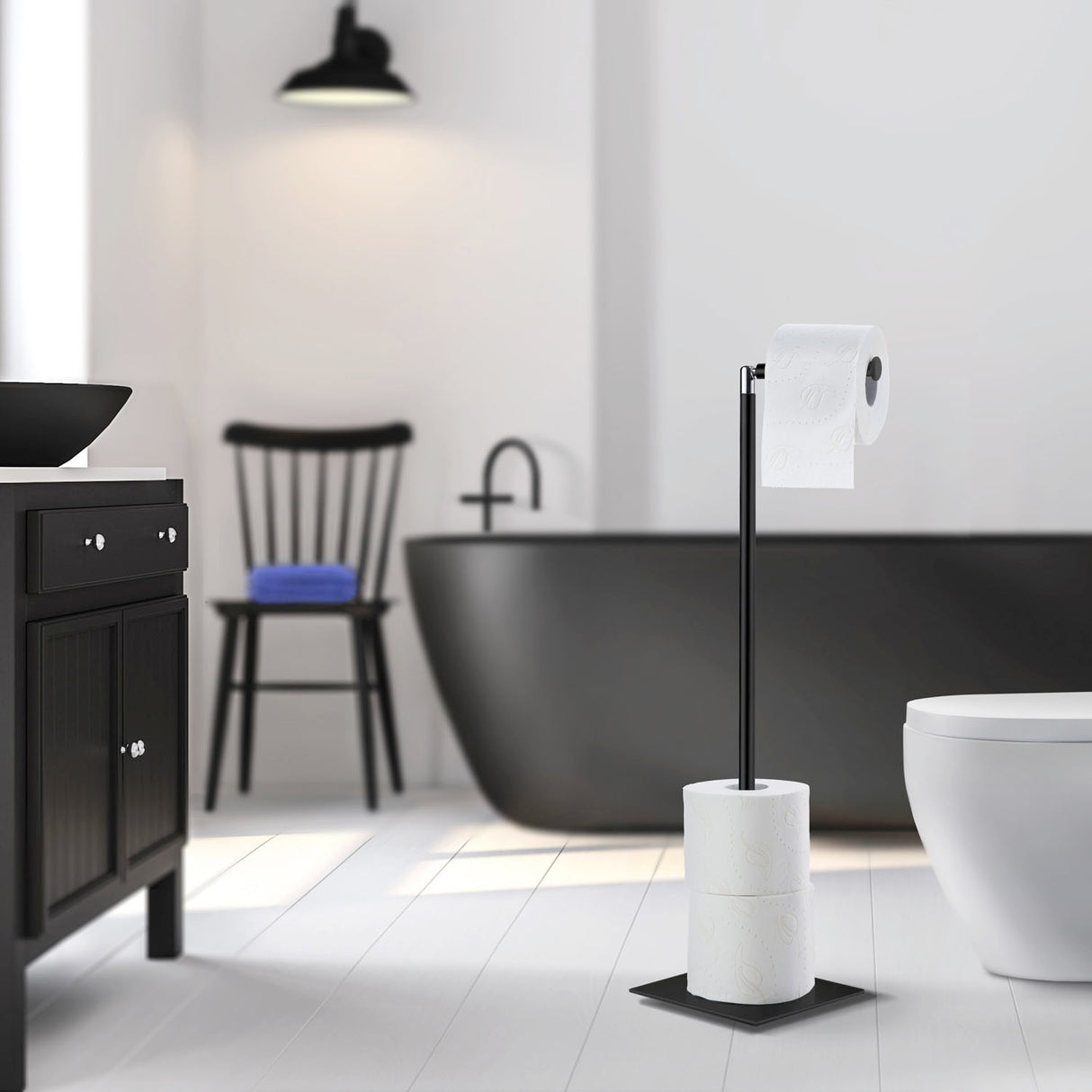 Smedbo Outline Lite Square Base Spare Toilet Roll Holder in Black lifestyle