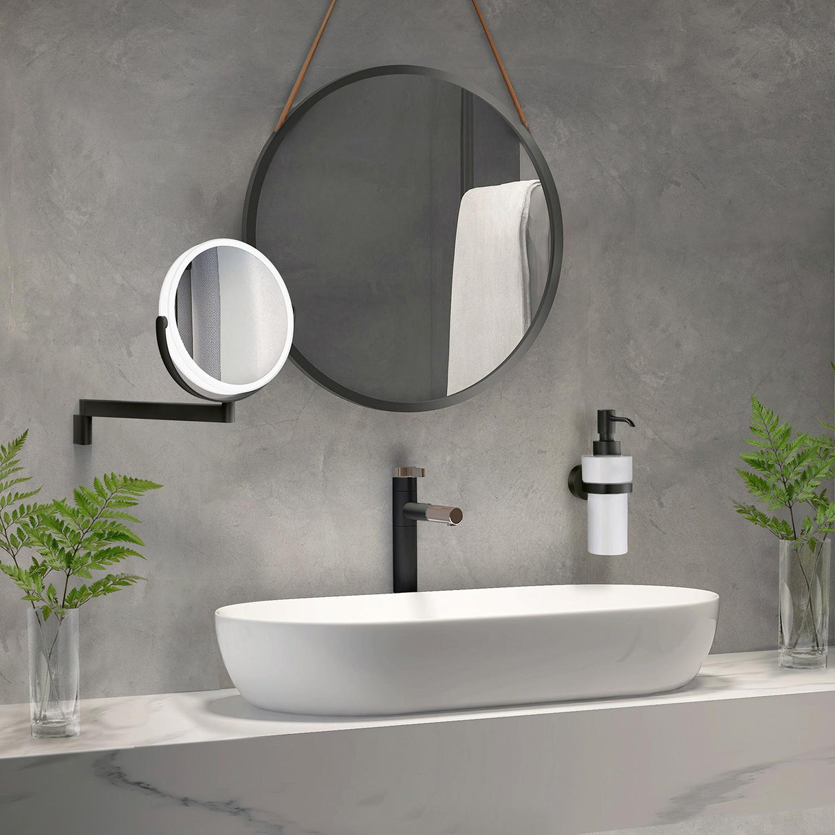 FB446 Smedbo Outline Matt Black LED Shaving and Makeup Mirror Lifestyle