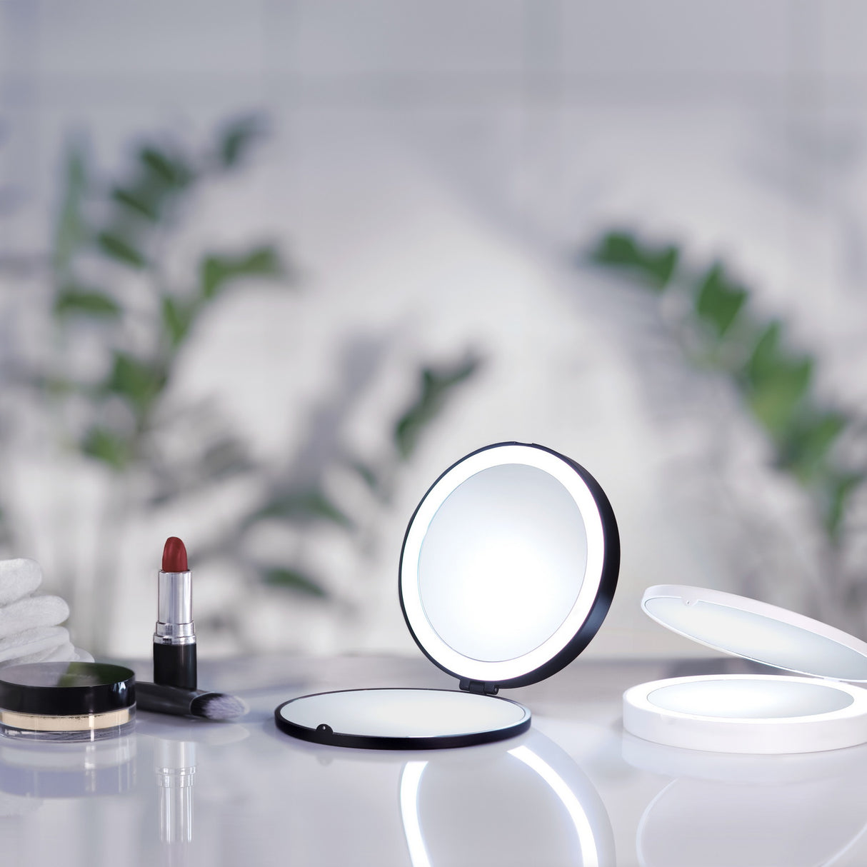 FB627 Smedbo Outline Matt Black LED Travel Mirror Lifestyle