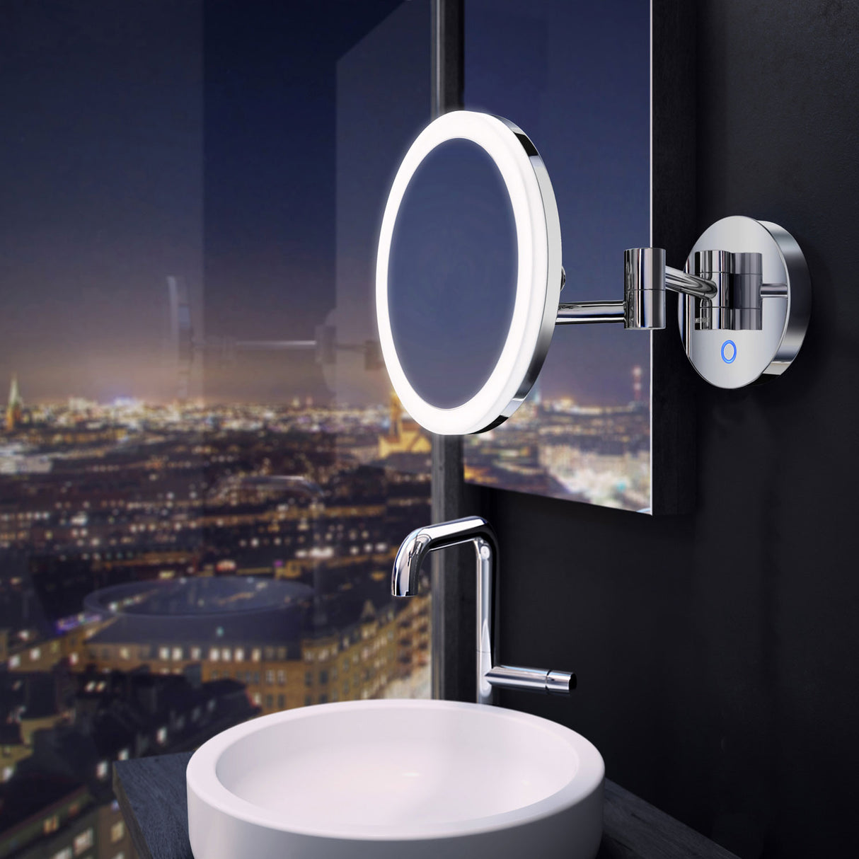 Smedbo Outline Wall Mounted Mirror with LED Technology in Polished Chrome lifestyle