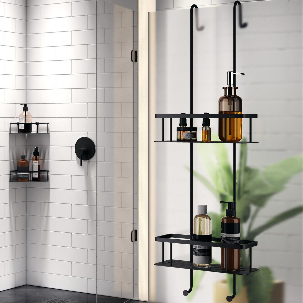 DB3041 Smedbo Sideline Black Double Hanging Shower Basket Lifestyle