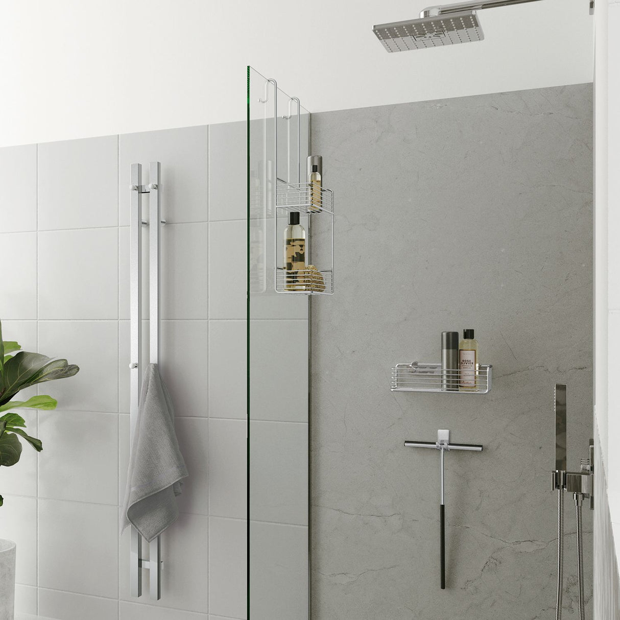 DK1141 Smedbo Sideline Chrome Double Hanging Shower Basket Lifestyle