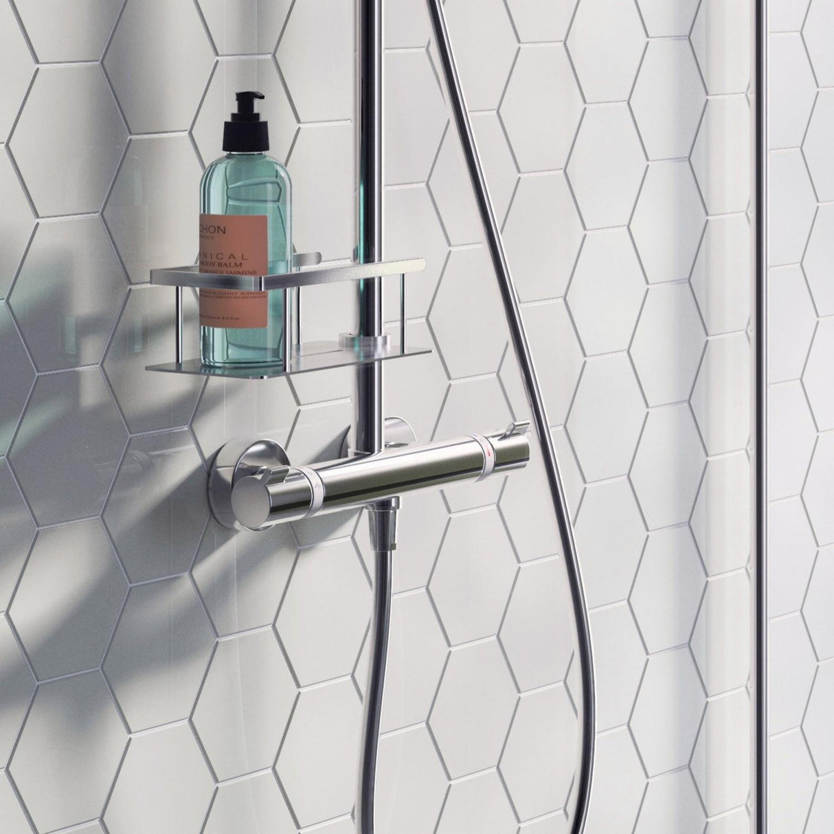 DK3008 Smedbo Sideline Chrome Shower Basket for Riser Rails Lifestyle