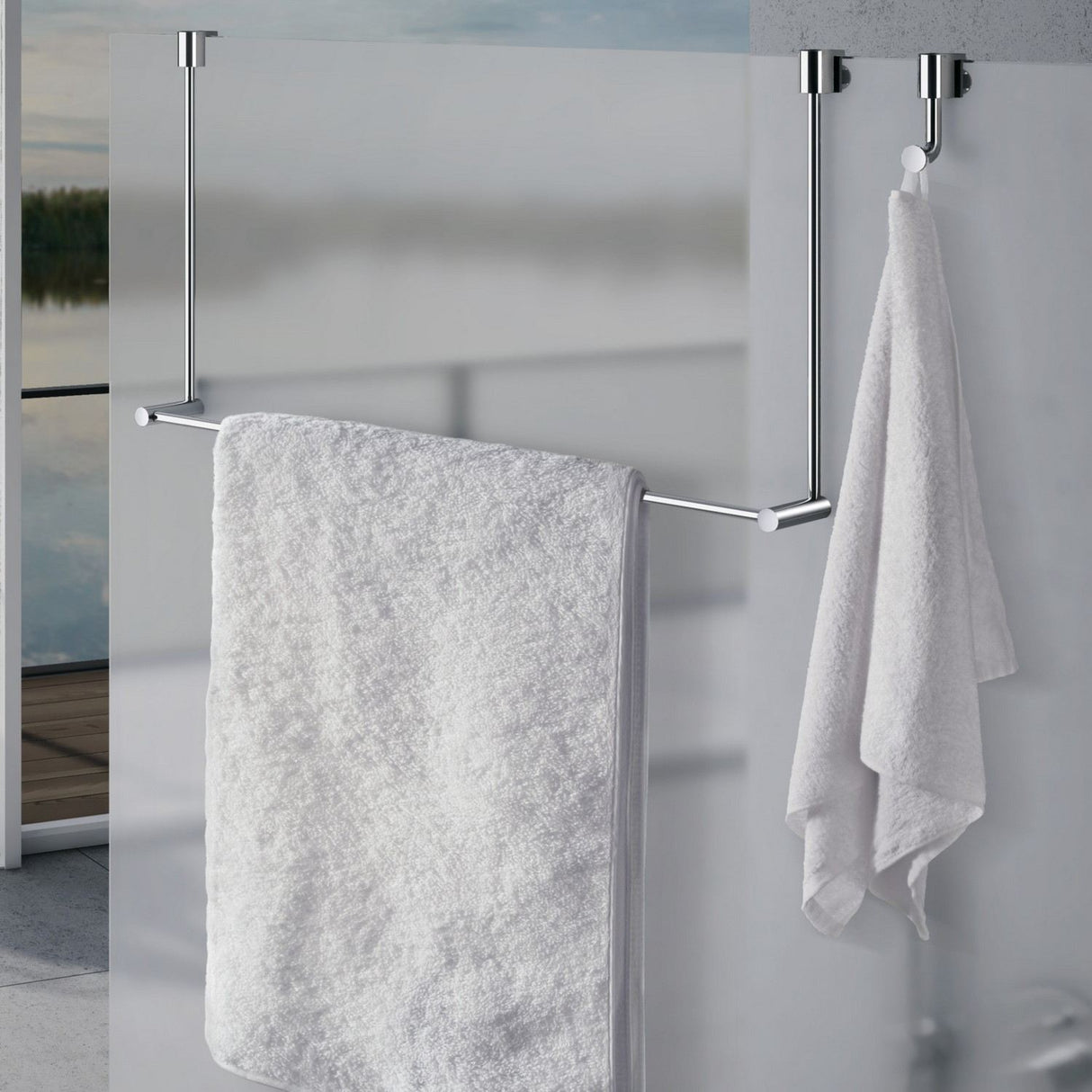 DK3101 Smedbo Sideline Chrome Towel Rail for Glass Shower Panel Lifestyle