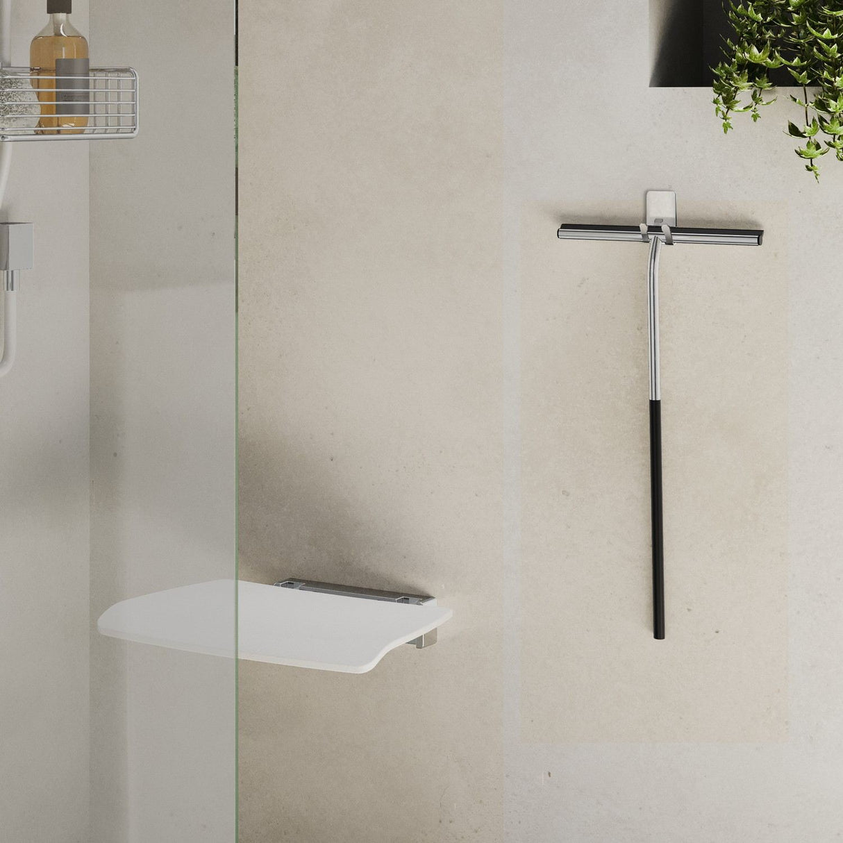 DK2165 Smedbo Sideline Extra Long Shower Squeegee with Self Adhesive Hook Lifestyle