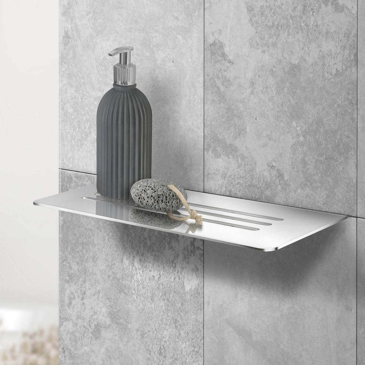 DK3062 Smedbo Sideline Grout Line Polished Shelf with Lines Bathroom Setting