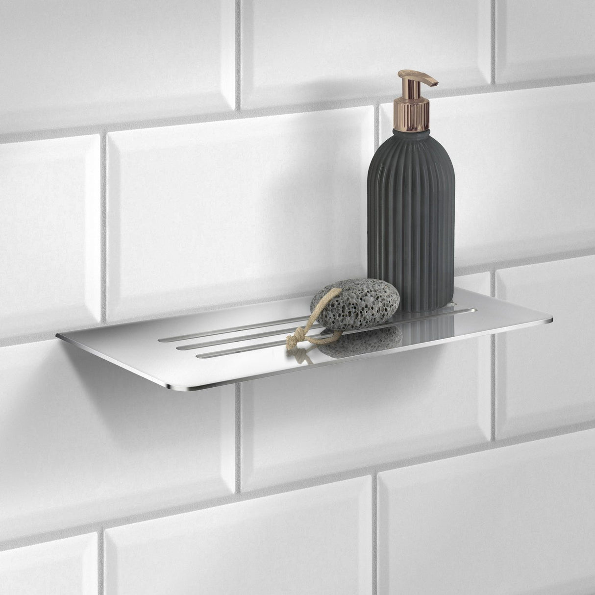 DK3062 Smedbo Sideline Grout Line Polished Shelf with Lines Lifestyle