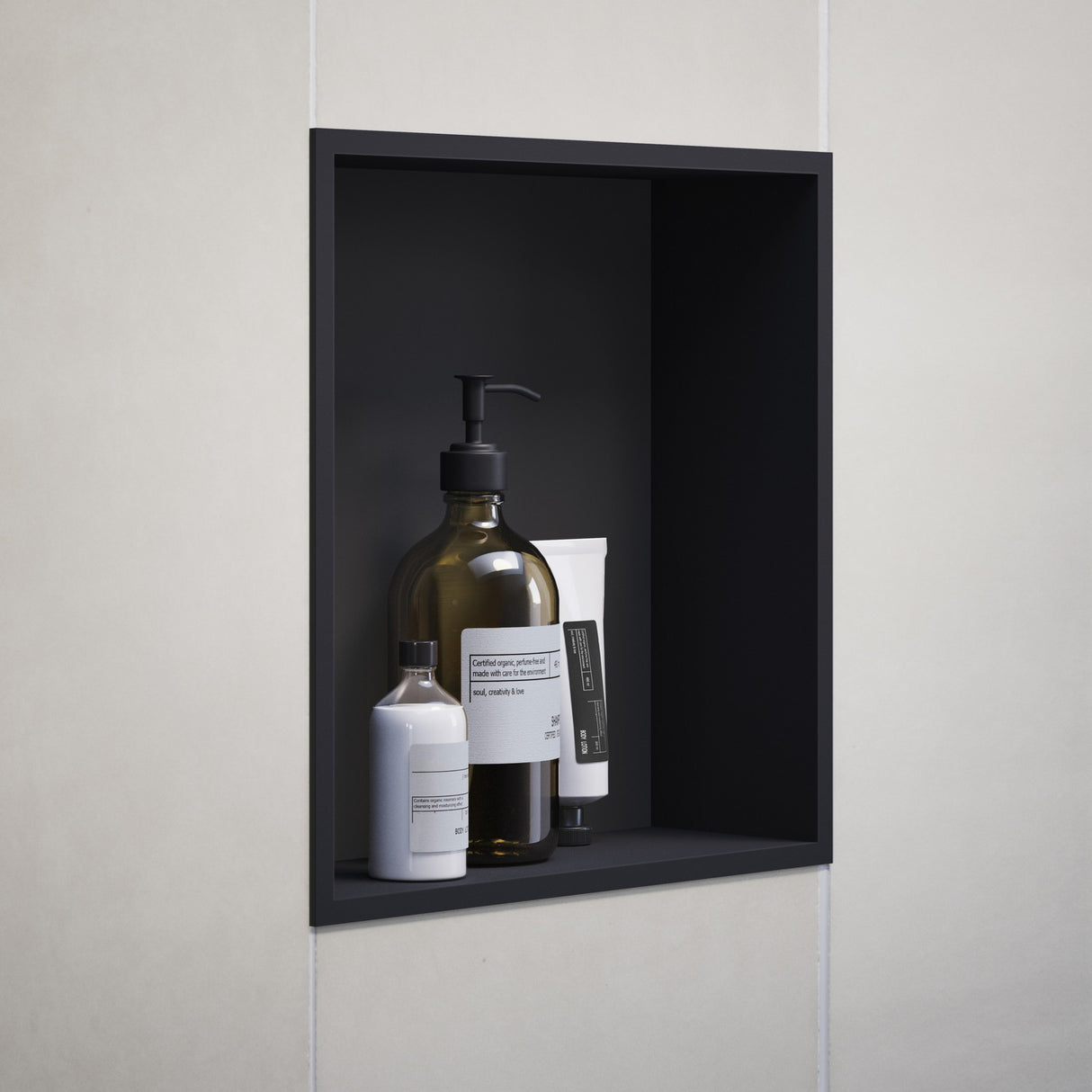 DB5022 Smedbo Sideline Matt Black 300 x 300mm Shower Niche Lifestyle
