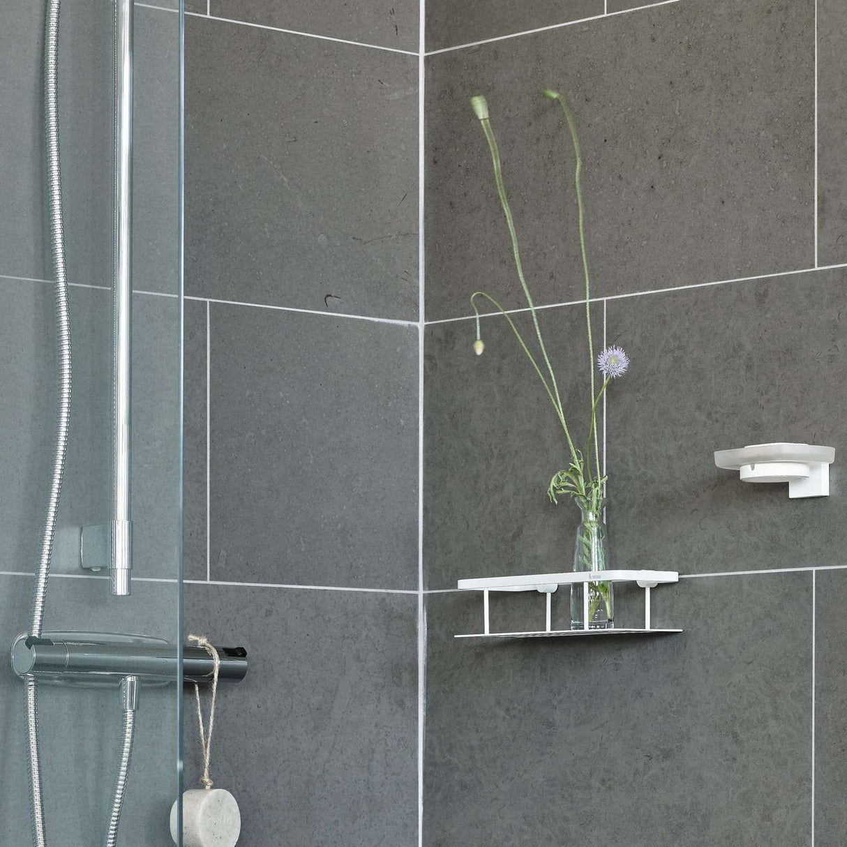 DX3001 Smedbo Sideline Matt White Shower Basket Installed on Wall