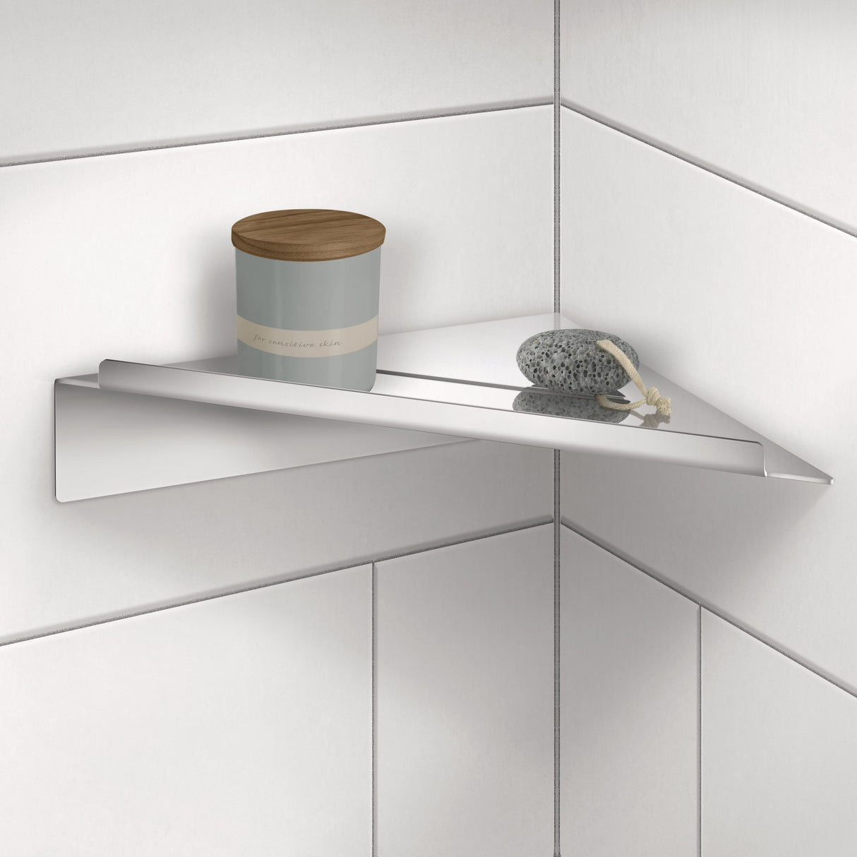 DK4111 Smedbo Sideline Self Adhesive Chrome Corner Shower Shelf Lifestyle