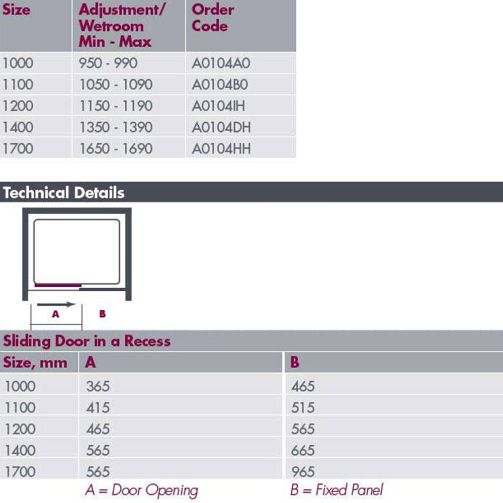 Ionic Essence Frameless Sliding door Dimensions