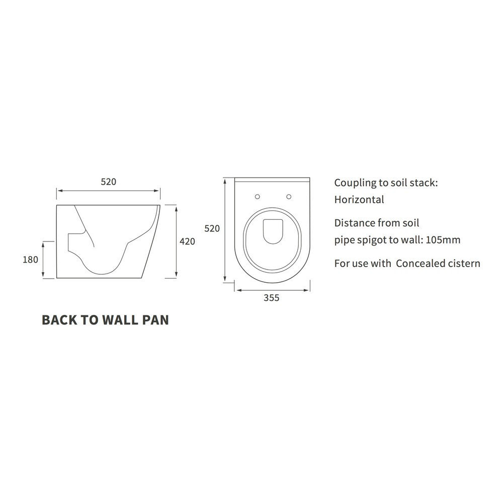 Ajax Caistor Back to Wall WC and Soft Close Seat dimensions