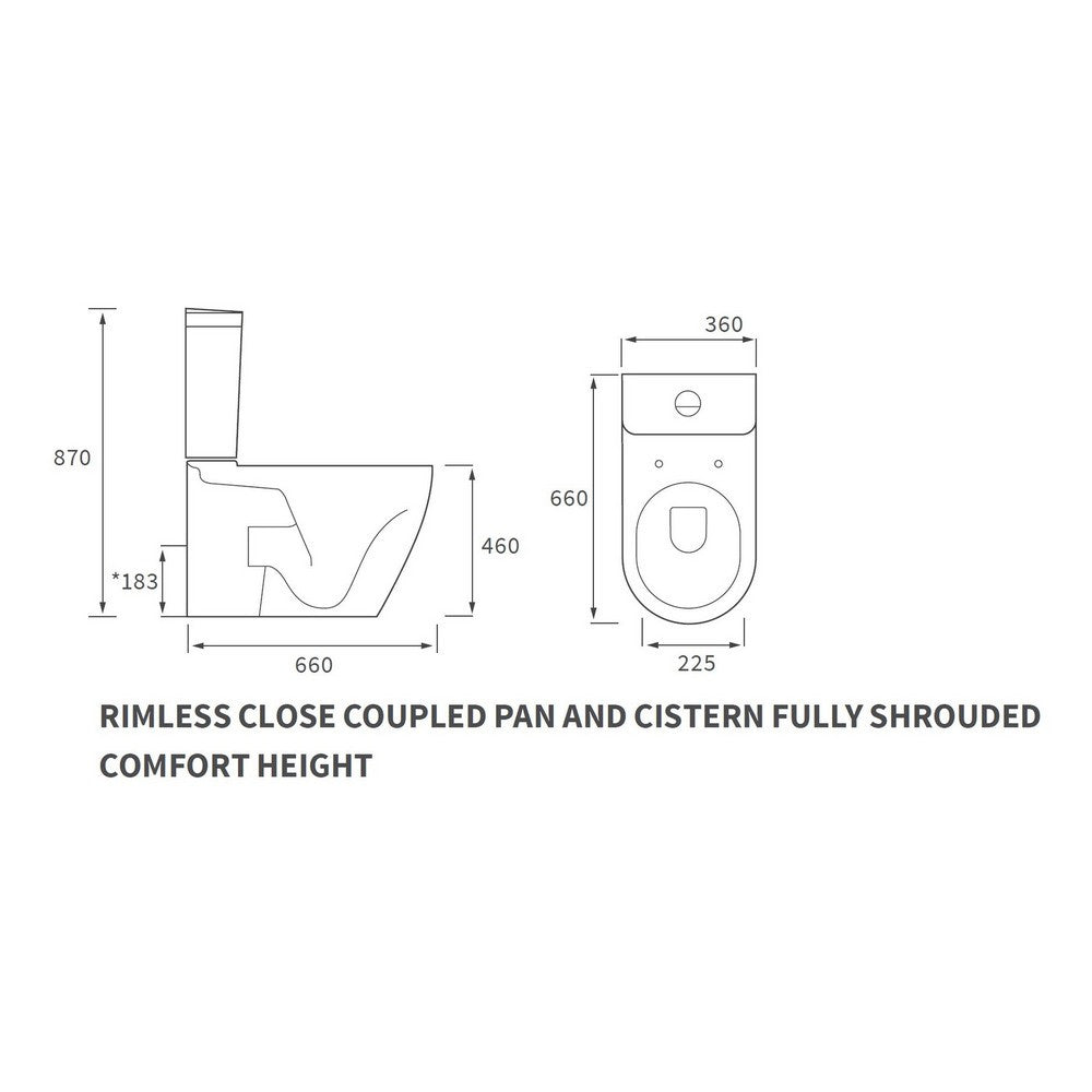 Ajax Caistor Rimless Close Coupled WC and Seat Dimensions