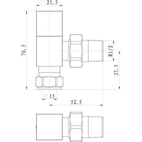 Ajax Squared Angled Radiator Valves in Chrome dimensions