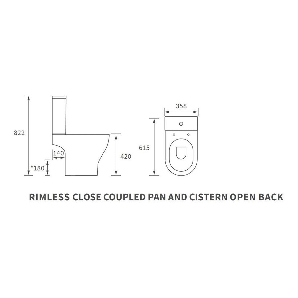 Ajax Maltby Rimless Short Projection Open Back Close Coupled WC with Seat dimensions