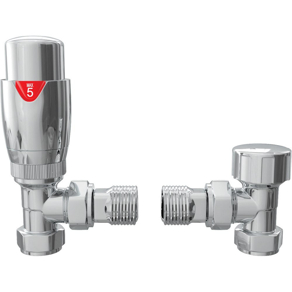 Ajax Round Angled Thermostatic Radiator Valves in Chrome