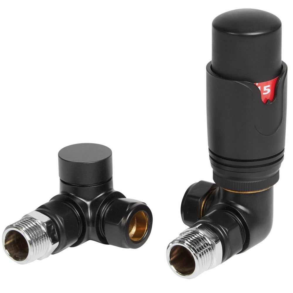 Ajax Round Corner Thermostatic Radiator Valves in Matt Black