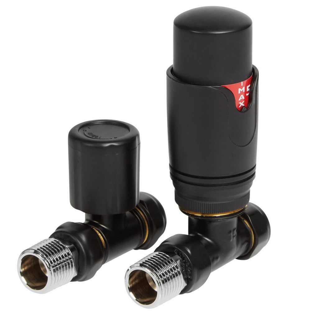 Ajax Round Straight Thermostatic Radiator Valves in Matt Black