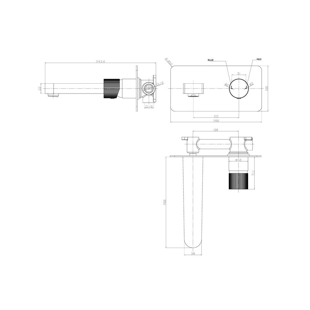 Scudo Koko Wall Mounted Basin Mixer in Black dimension