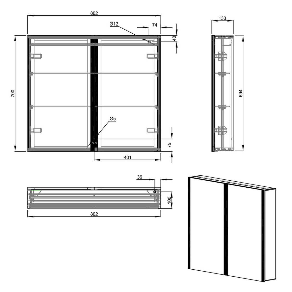 Eastbrook Caldini 800 x 700mm LED Two Door Mirrored Cabinet