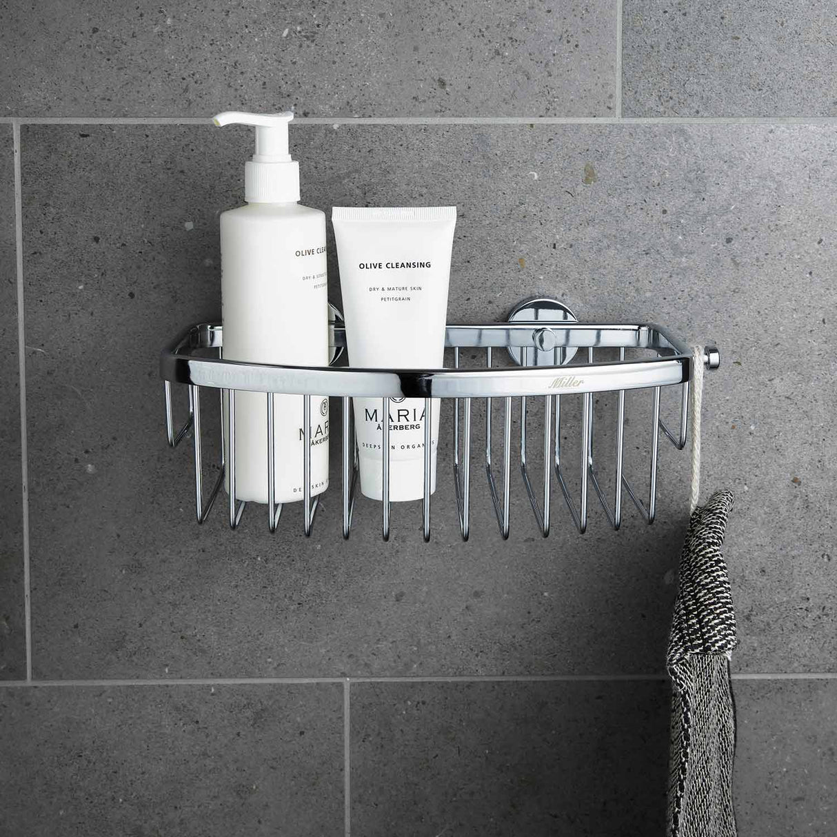 Miller Classic Gluable D Shaped Shower Basket in Chrome