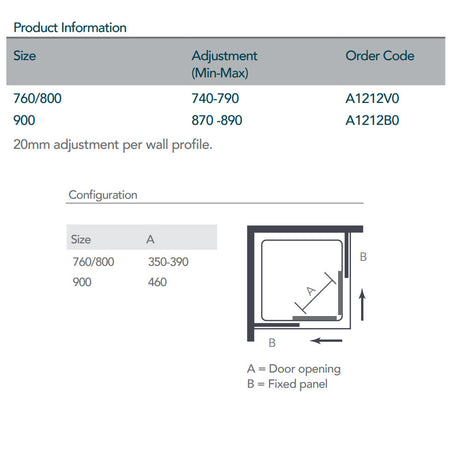 Merlyn Ionic Source Corner Shower Door size chart