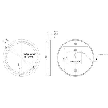 Ajax Gloria 600mm LED Round Bathroom Mirror