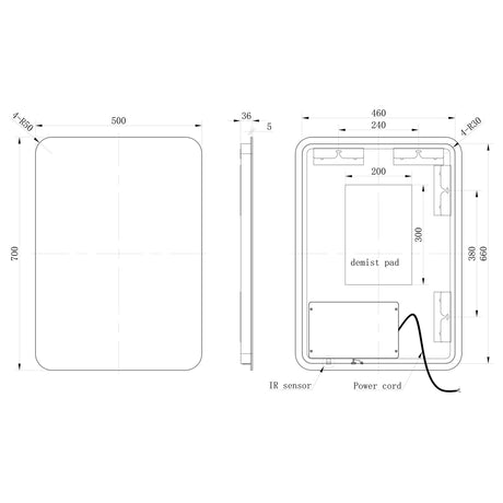 Ajax Sanctuary 500mm x 700mm Rectangular LED Mirror