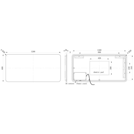 Ajax Sanctuary 1200mm x 600mm Rectangular LED Mirror