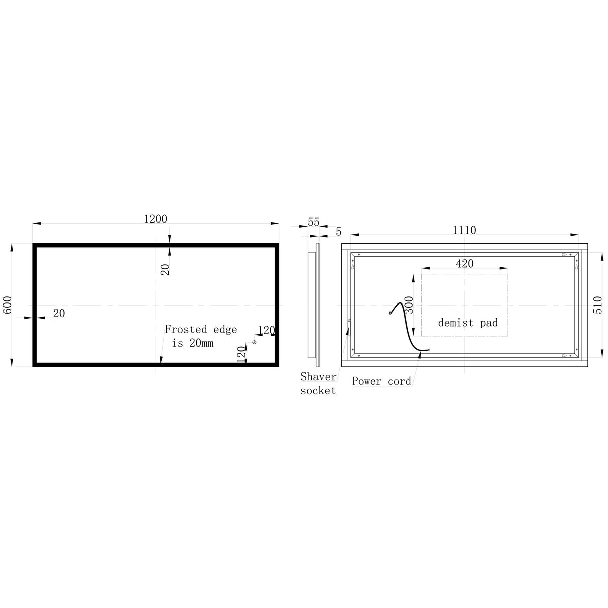 Ajax Crossland 1200mm x 600mm Rectangular LED Mirror
