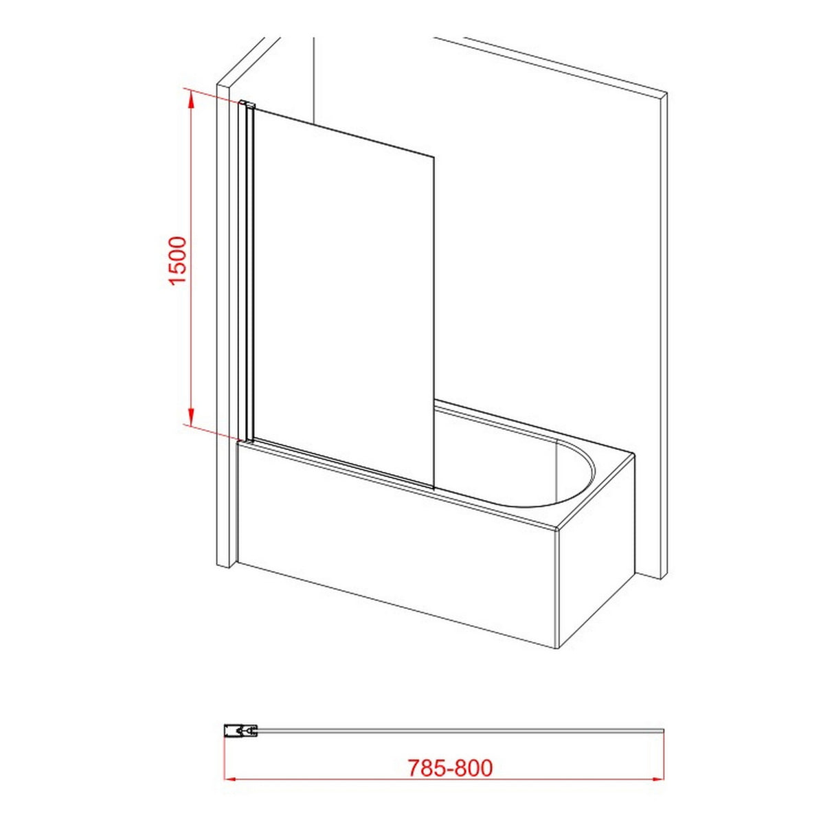 Ajax Brushed Brass Single Straight 6mm Bath Screen