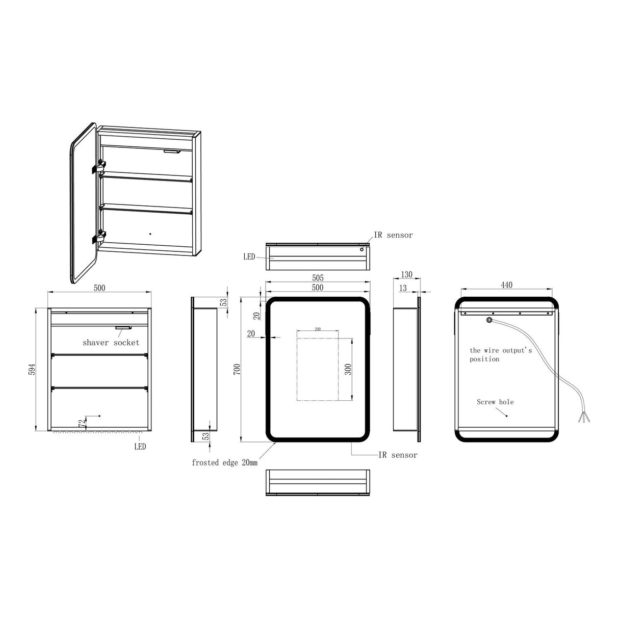 Ajax Allington 500mm One Door LED Mirrored Bathroom Cabinet